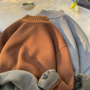 65201-P58半高领纯色毛衣男冬季加绒加厚打底衫男士宽松针织衫图片