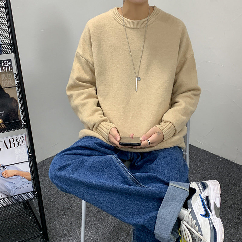 M701-P43纯色毛衣男士秋冬季外套休闲宽松针织衫情侣港风男装图片