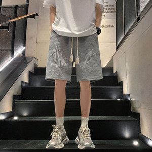 5010-P39夏季港风纯色宽松休闲短裤男直筒抽绳运动五分裤潮图片
