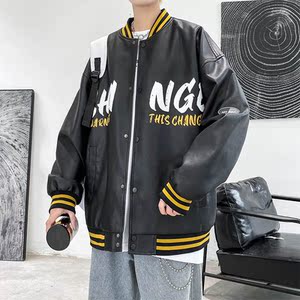 JK288-P100宽松皮衣男生帅气潮牌机车外套韩版潮流ins百搭夹克图片