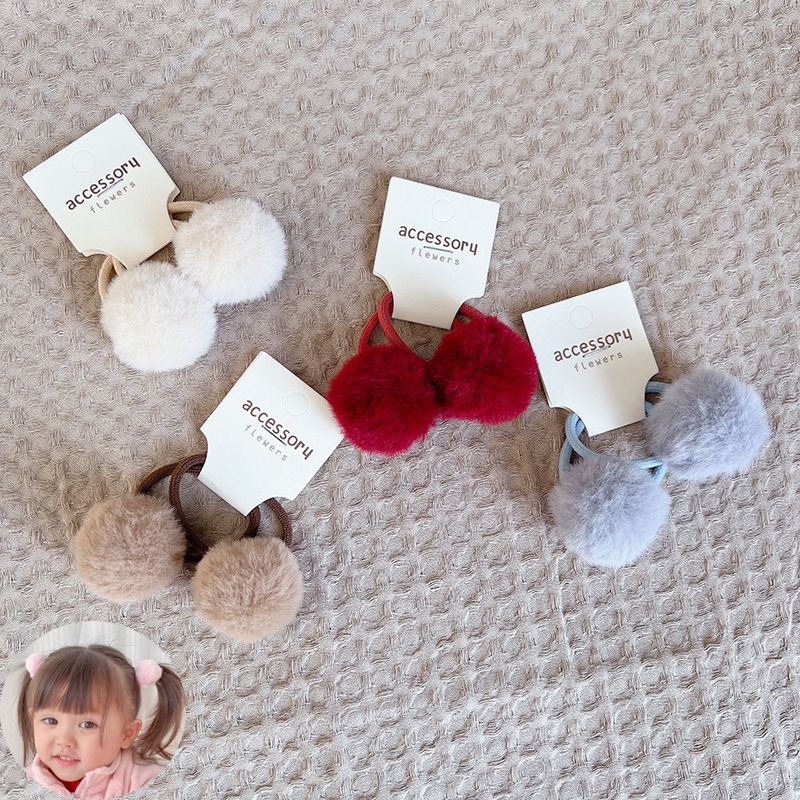 儿童发饰秋冬可爱毛球球发圈宝宝皮筋对装女童糖果色发绳头绳饰品