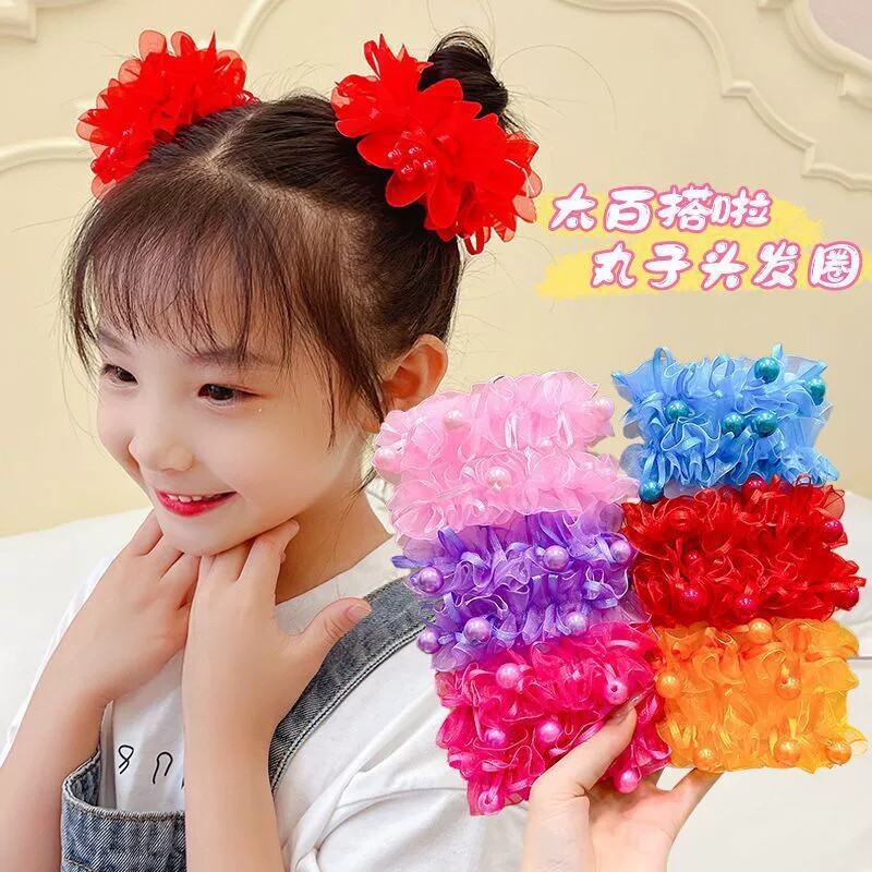 六一儿童节头饰洋气可爱花朵蝴蝶结演出头花彩丸子头发圈发绳珍珠