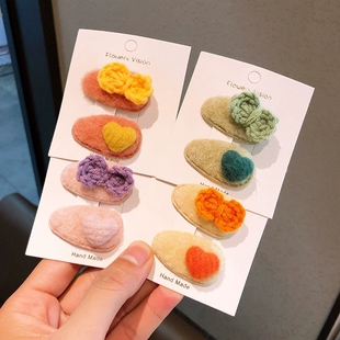 包邮儿童发饰毛线蝴蝶结发夹少女爱心毛绒刘海夹跳板夹宝宝小号BB