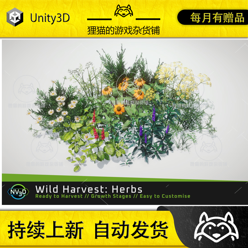 Unity Wild Harvest Herbs 1.2包更新野生花草植被模型