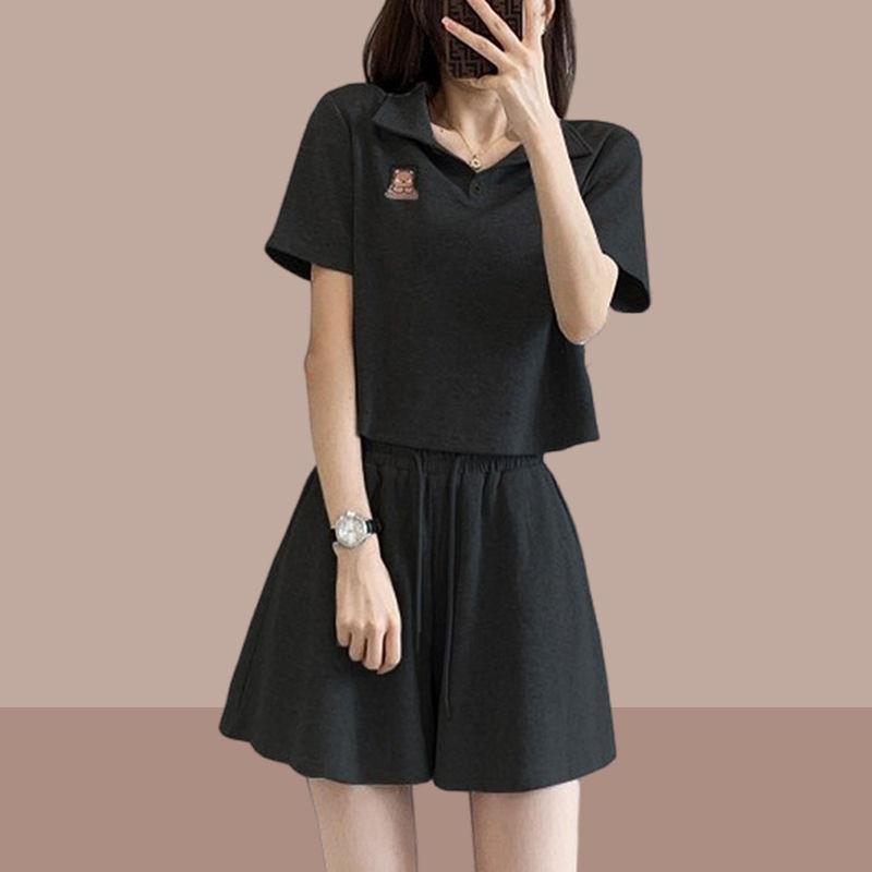 2025夏女装新款运动服翻领短袖短裤套装休闲时尚两件套小个子学生
