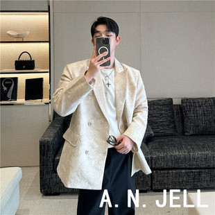24秋ANJELL时尚韩国版男装起义东大门云纹提花宽松休闲双排扣西服