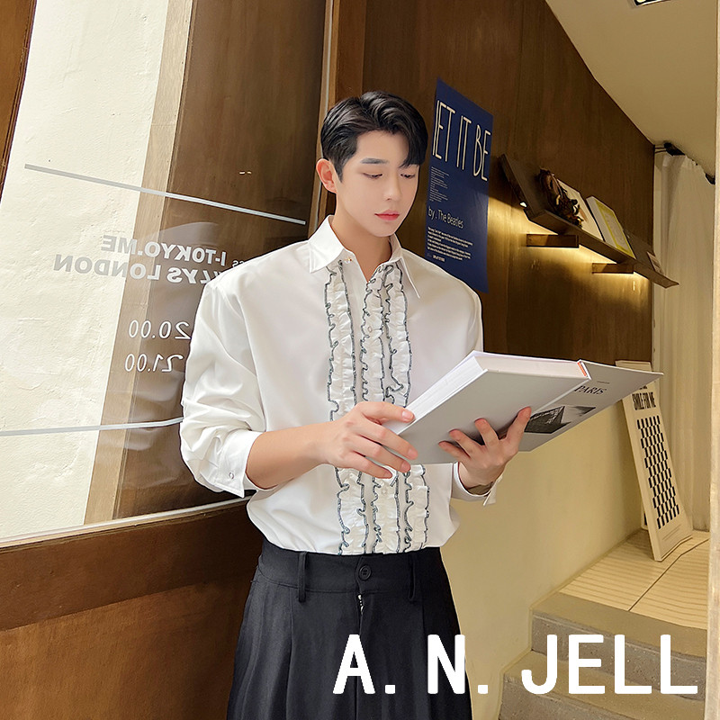 韩国版男装东大门23春发型师鹿晗风格舞台演出装个性内搭长袖衬衫