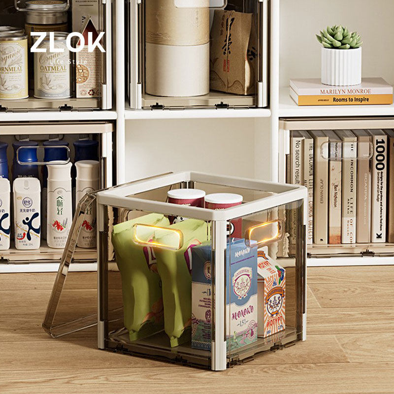 透明收纳盒手提PET可叠加收纳箱正方形带盖防尘玩具衣服储物箱