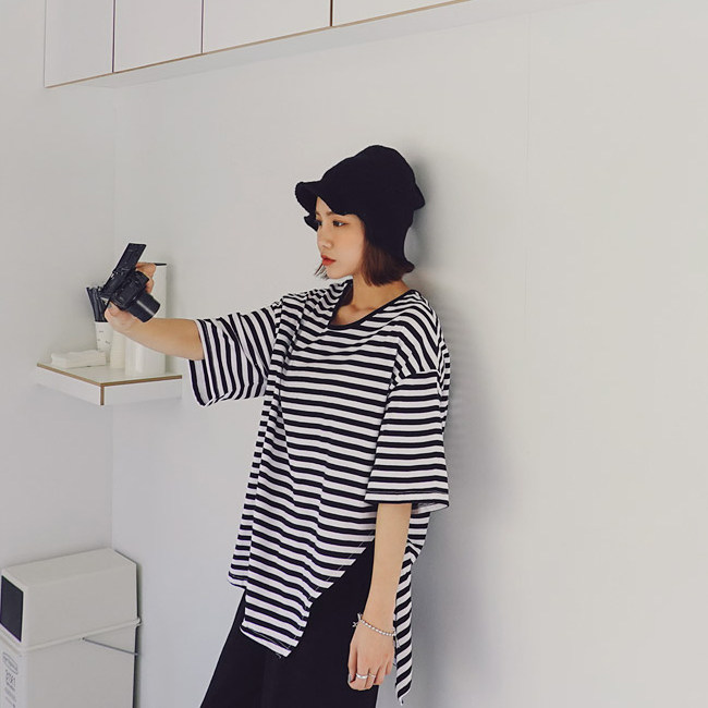 胖mm加肥加大码新款开叉短袖t恤