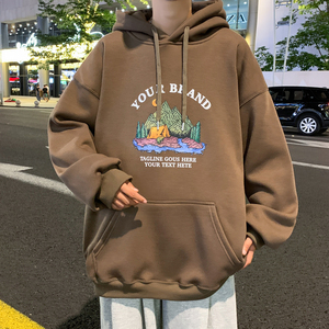 2023新款咖啡色加绒男连帽卫衣 405-3-AQ22-P55 加绒P60（50棉）图片