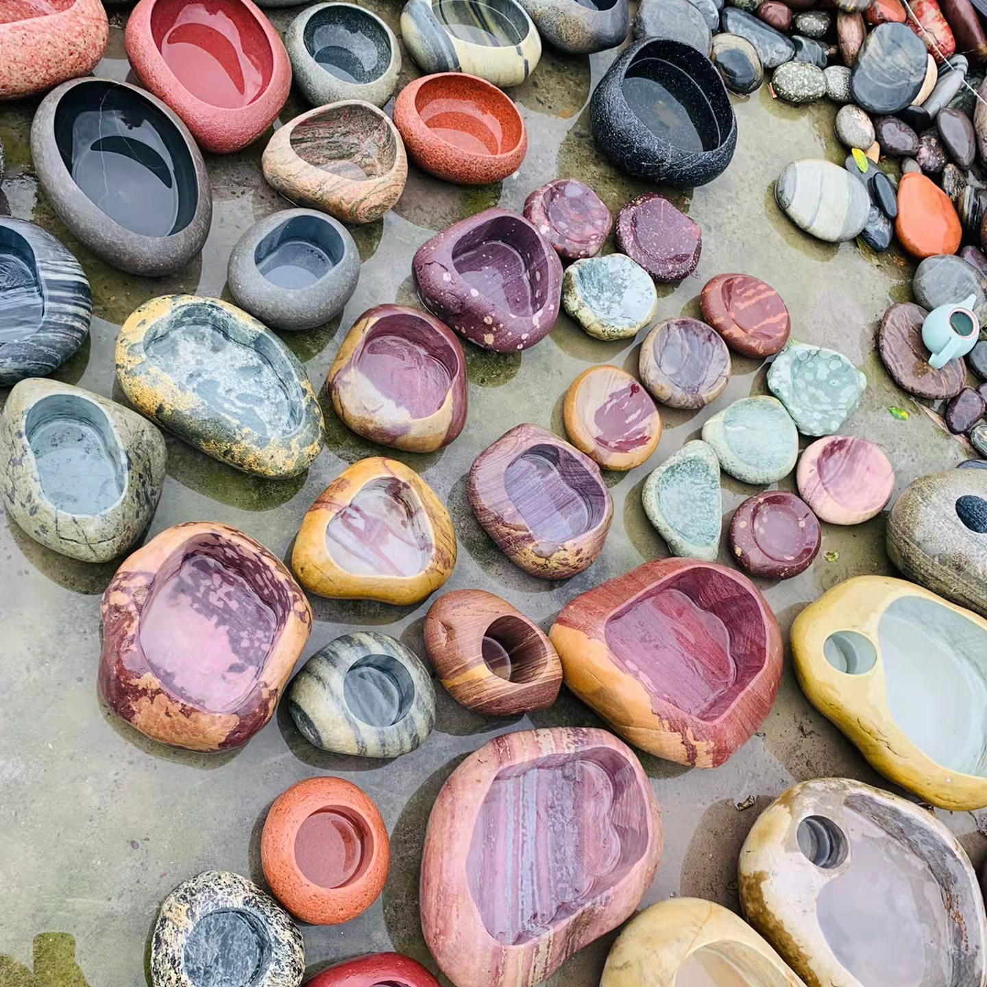 一图一物 鹅卵石花盆天然石头菖蒲植物多肉复古盆景摆件花瓶