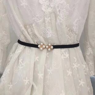 细腰带女装 饰腰封配裙子卡扣复古皮质松紧弹力皮带百搭束腰黑色