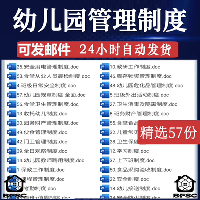 幼儿园管理制度午睡卫生保健消防cd日常安全门卫食堂食品仓库课程