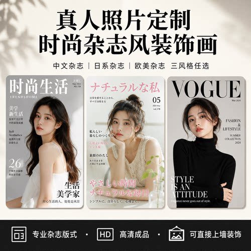 时尚杂志风真人定制无框装饰画