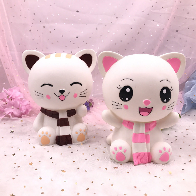 儿童节礼物心可爱小猫存钱罐不怕摔搪胶硬币储蓄罐储钱罐