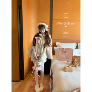 NSS COLLECTION “香椰Coco”秋冬翻领加厚外套女羊羔毛斗篷套装