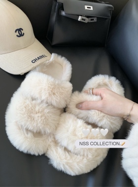 NSS COLLECTION 最近新宠毛毛鞋 好穿性价比单品白色外穿拖鞋女冬