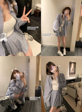 NSS COLLECTION 纯氧少女 宽松长袖衬衣女早春设计感蓝色条纹衬衫