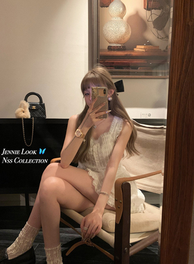 NSS COLLECTION Little Daisy 甜美刺绣无袖上衣蕾丝方领白色背心