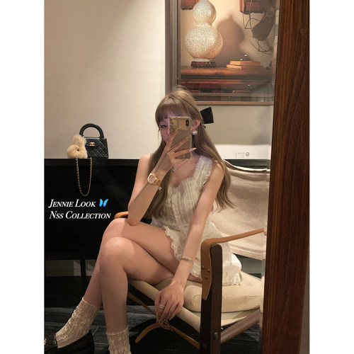 NSSCOLLECTION甜美蕾丝方领背心