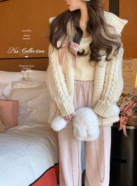 NSS COLLECTION“Coco奶芙”温柔风连帽羊毛开衫高克重大毛衣外套