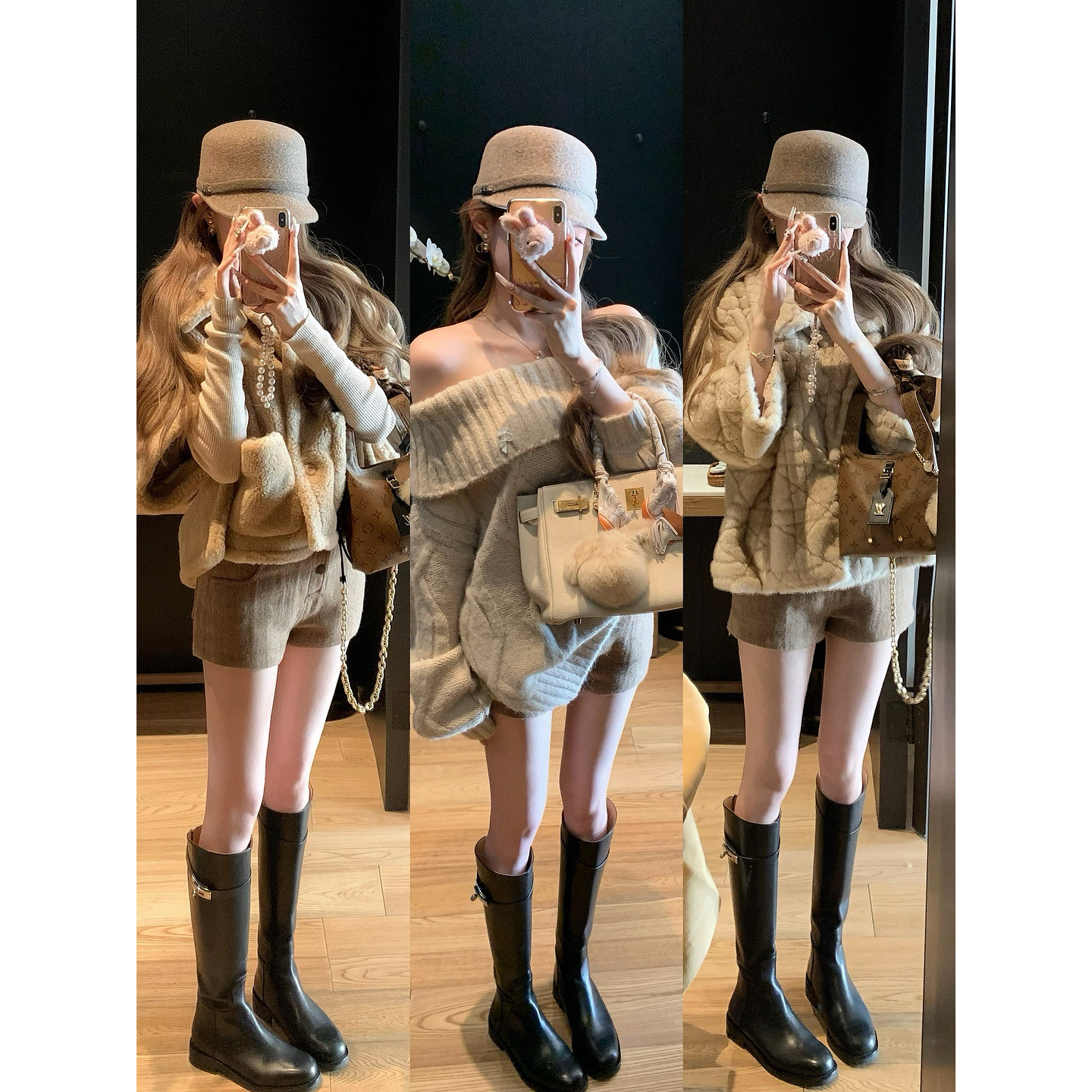 NSS COLLECTION “奶茶CafeShorts” 人字纹修身气质百搭羊毛短裤,女装/女士精品,短裤,淘宝优惠券,粉丝福利购,淘宝优惠卷