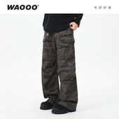 百搭高街直筒大口袋宽松设计师春季 工装 复古迷彩裤 WAOOO 休闲裤 男