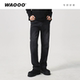 WAOOO 男 子秋冬加厚牛仔裤 磨毛弹力直筒百搭水洗灰宽松新款 黑长裤