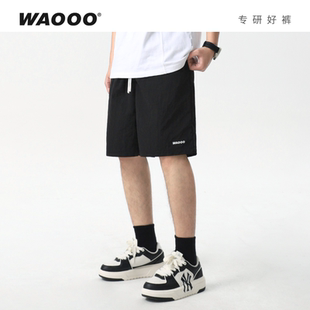 子男2026新款 WAOOO 休闲宽松运动日系短裤 卡其夏季 速干百搭黑色裤