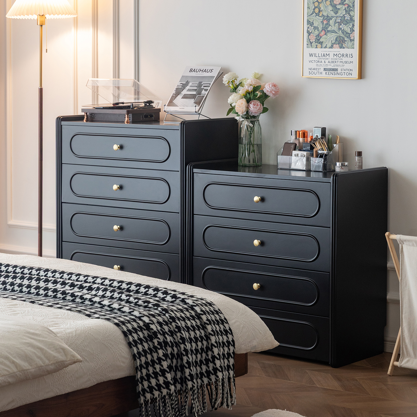 985复古黑法式实木斗柜