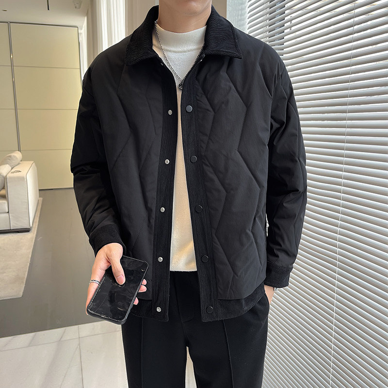 抖款男尚拼色翻领棉衣黑A312-2392P110，男装棉衣，电商A312