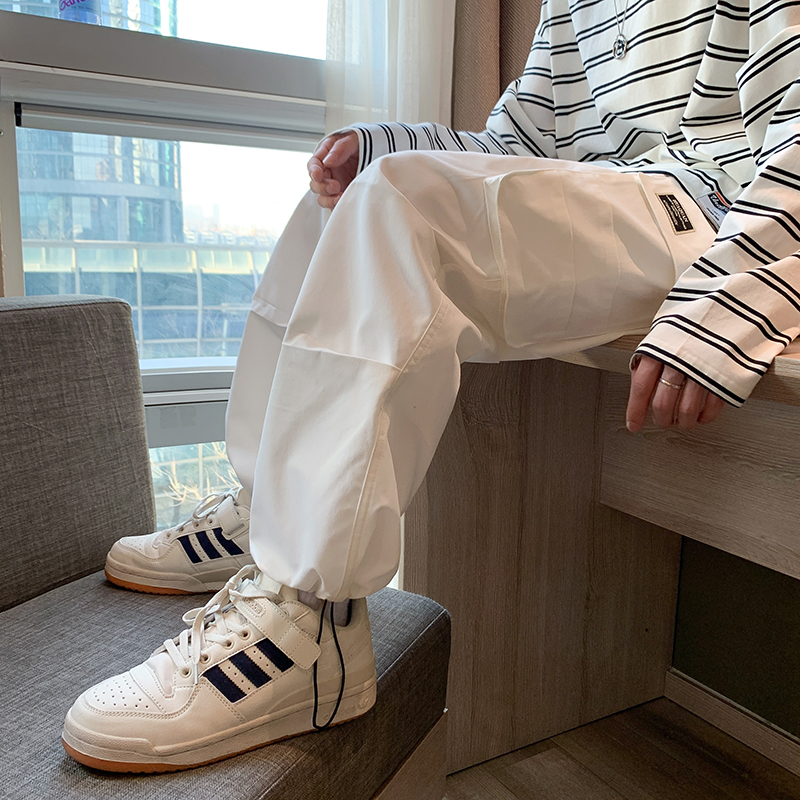 2021 summer new big pocket Hong Kong Style Japanese overalls white