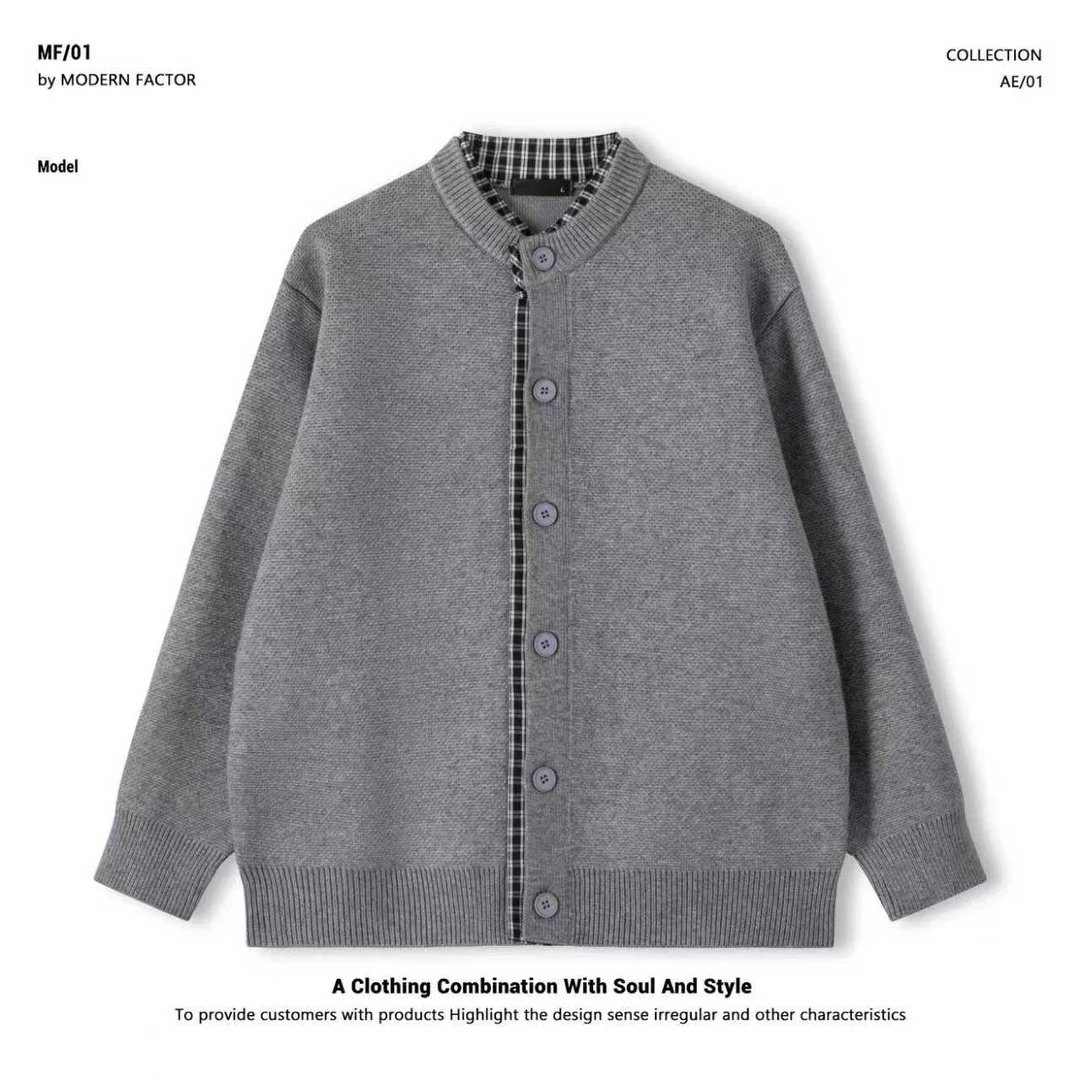高品原版抖音假两件针织外套时尚潮流-86377-1p90,男装针织衫/毛衣,电商A312