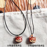 手工雕刻木制小熊貓可愛(ài)小吊墜項(xiàng)鏈紅花梨原創(chuàng)木飾掛墜實(shí)木鑲嵌