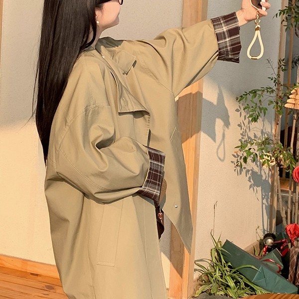 撞色短款风衣外套女小个子英伦风