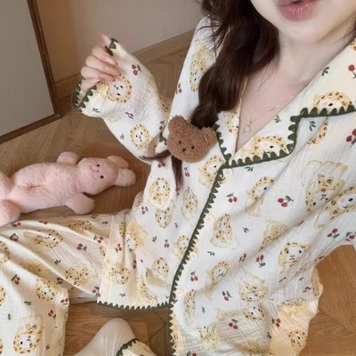 卡通兔子棉纱睡衣女家居服套装