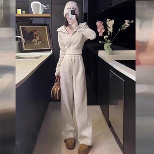 休闲运动套装女冬加绒加厚2026新款韩版显瘦高级感连帽卫衣两件套