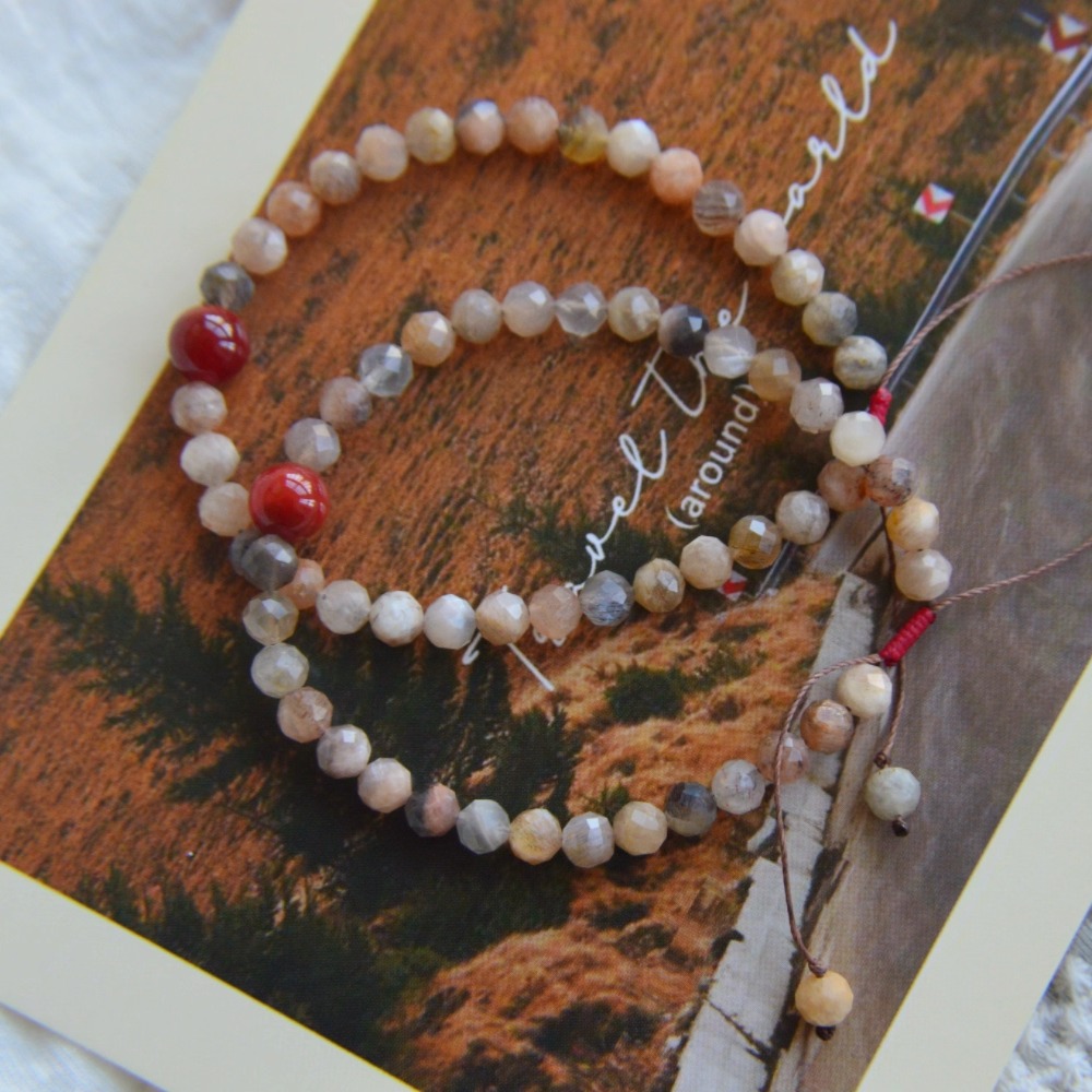 天然黑骨干彩月光石手链