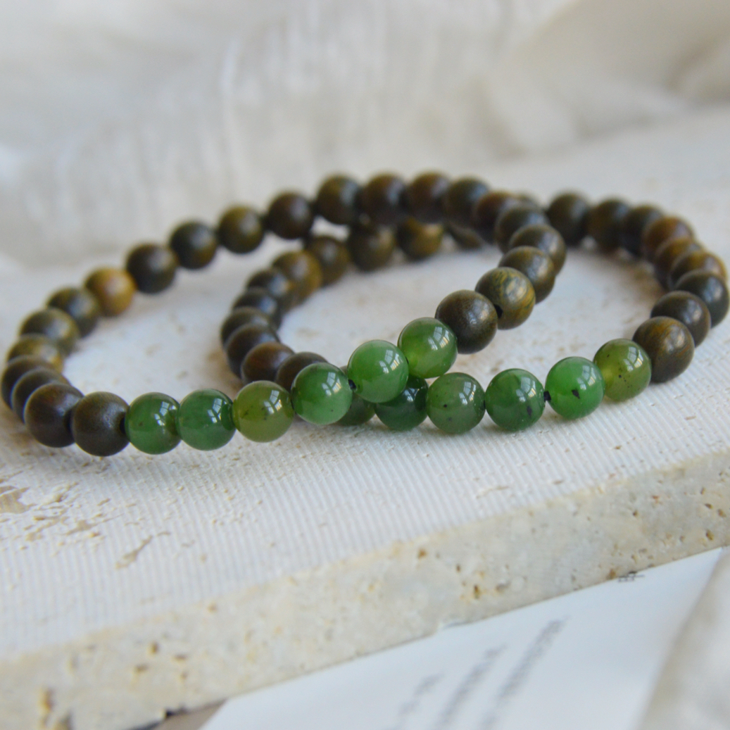 天然绿檀木碧玉百搭手串