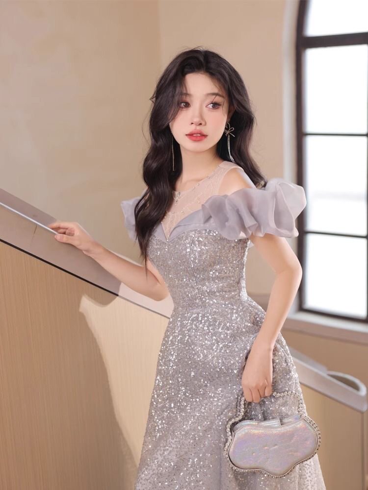 晚礼服女2025新款一字肩高端轻奢小众宴会气质高级感亮片敬酒服