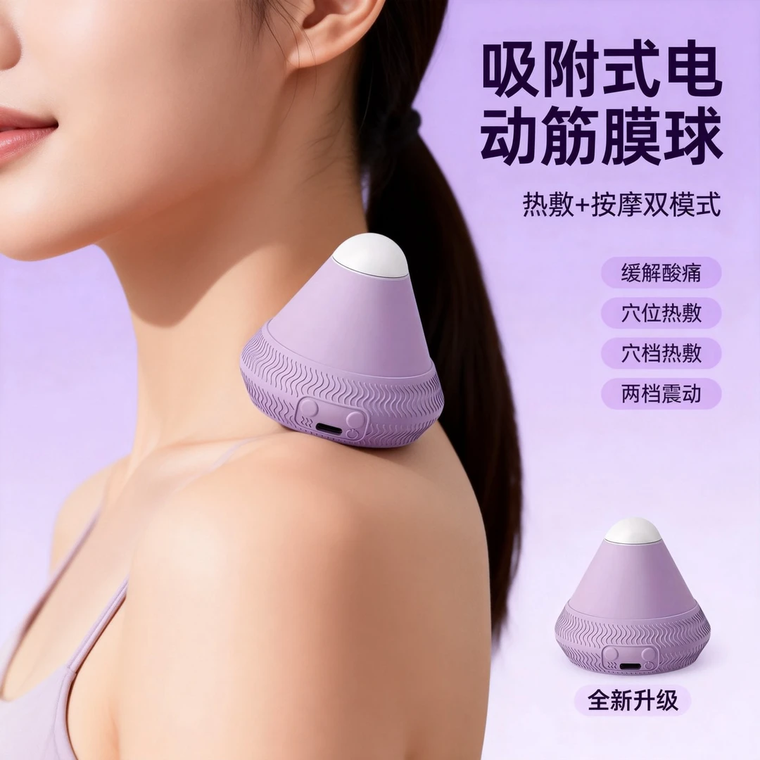 新款电动吸附式筋膜球按摩球便携足底背部肩颈肌肉震动热敷放松球