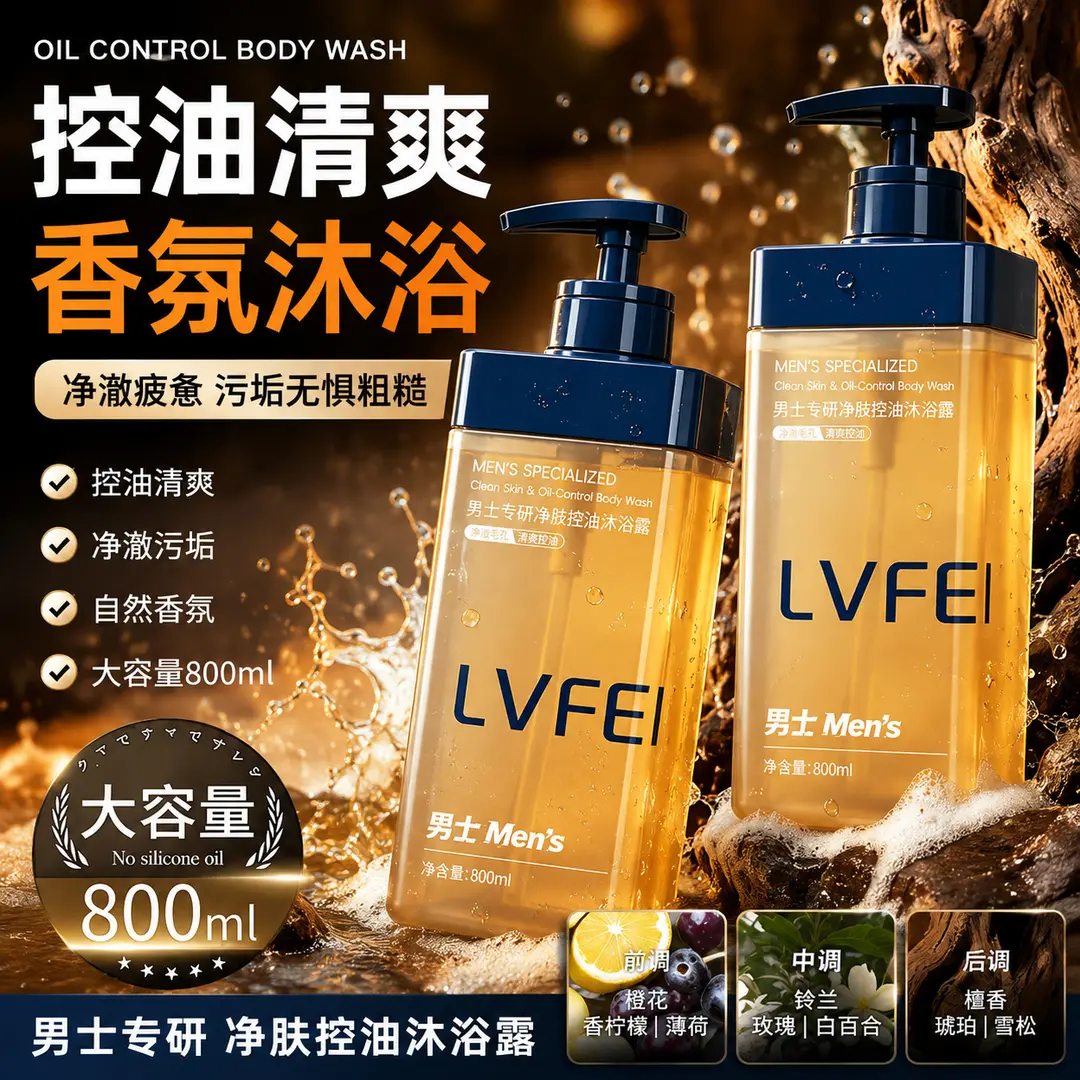 律菲男士专研净肤控油沐浴露图片
