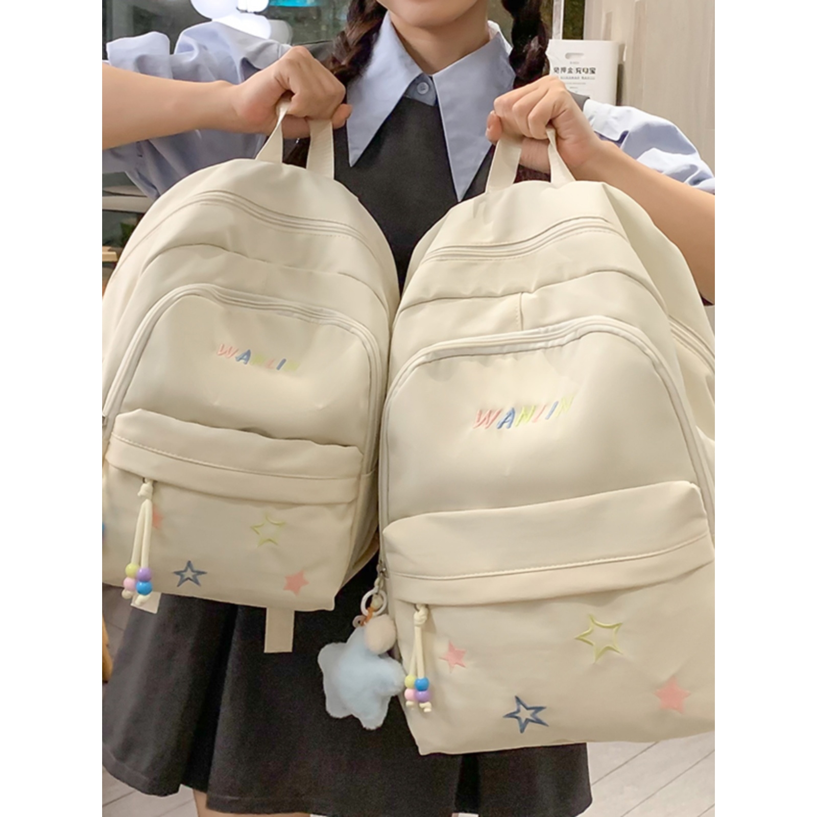 香港书包女生初中生女孩小学生一年级小背包高中大学生字母双肩包