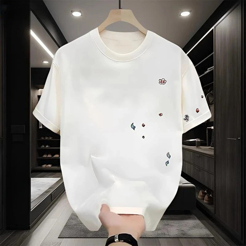 仓树一石夏季韩版时尚短袖T恤圆领男士打底衫印花宽松型半袖上衣