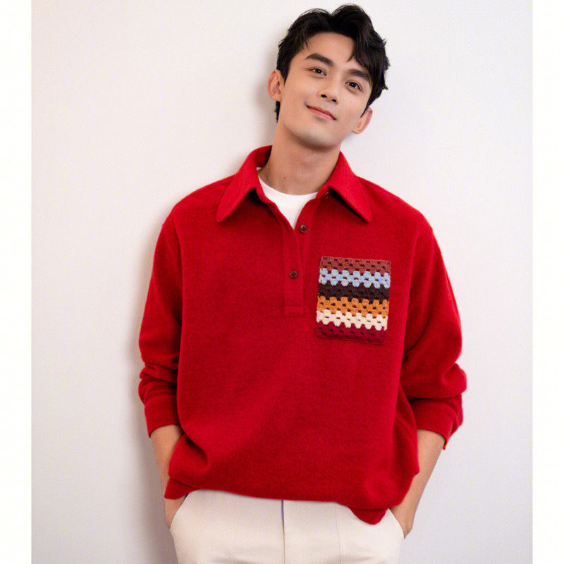 YHNP轻奢潮牌吴磊同款新年卫衣男士红色本命年衣服马年秋冬款上衣