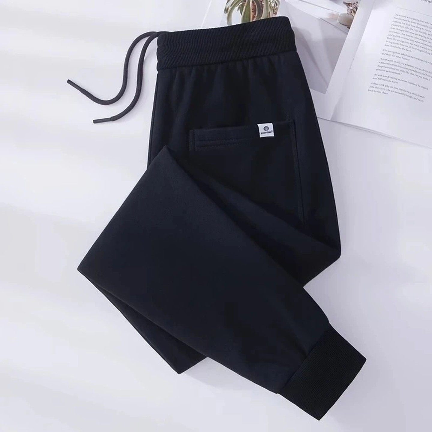 仓树一石潮牌重磅束脚卫裤男士运动长裤秋冬高品质纯棉休闲小脚裤