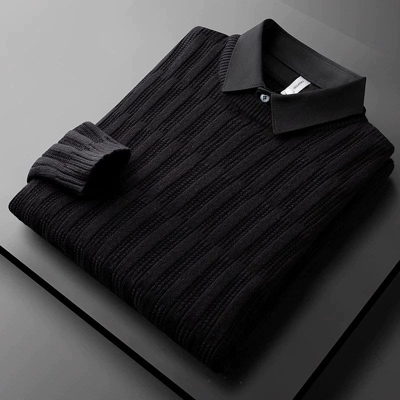 仓树一石潮牌假两件毛衣男士衬衫领线衣加厚保暖秋冬季休闲针织衫