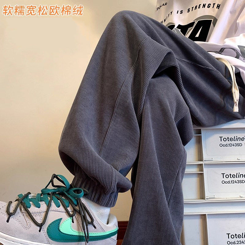 仓树一石灯芯绒裤子男士冬季加绒束脚卫裤新款运动裤加厚休闲裤