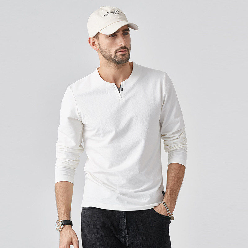 仓树一石重磅高端纯棉长袖潮牌春秋冬季卫衣休闲内搭白色打底衫男