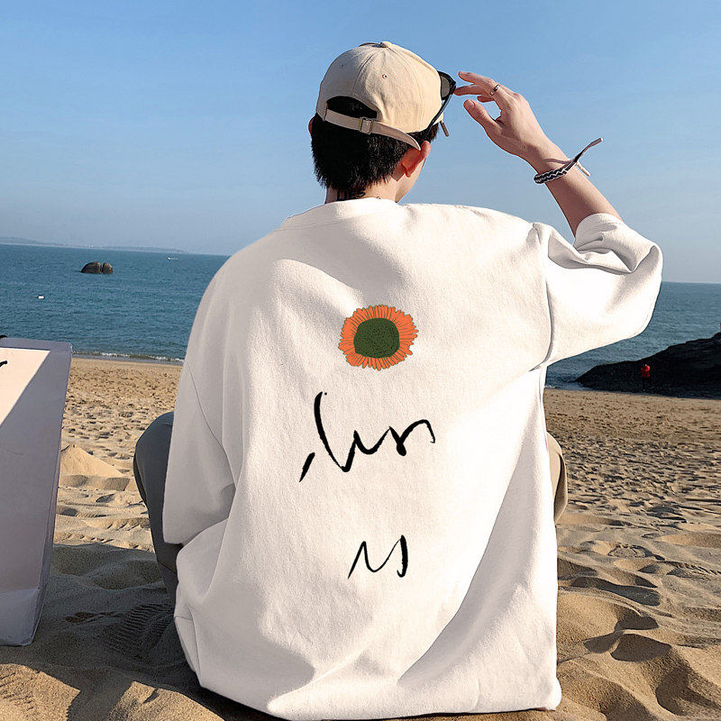 仓树一石联名夏季潮牌小雏菊男士短袖t恤男设计感小众情侣ins潮流